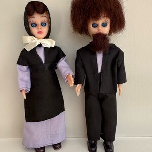 Vtg. Amish Man Women 7.5” Doll Souvenir Set Open Close Eyes Lancaster, PA